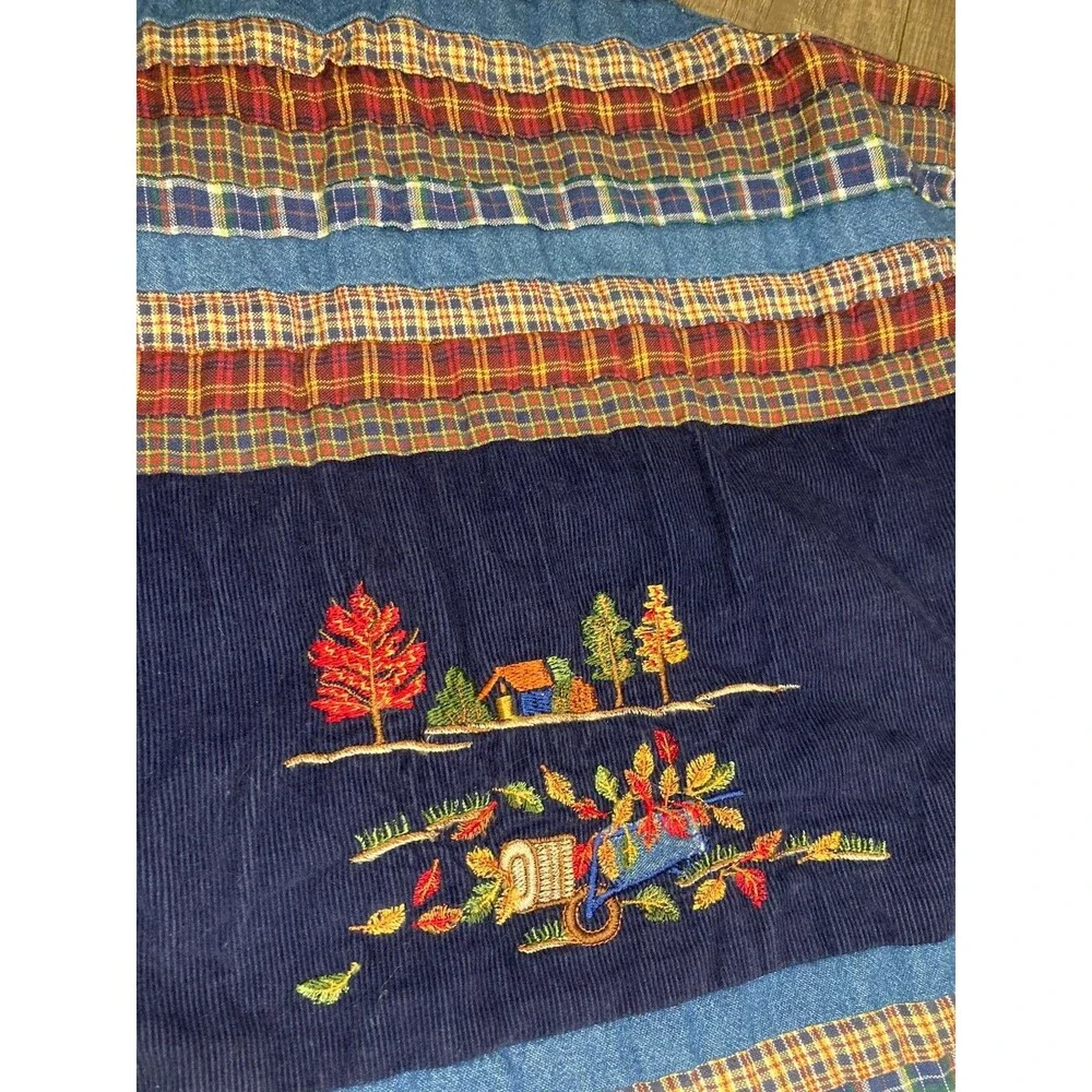 Vintage Patchwork Corduroy Vest XL/2X Embroidered Cabin Cottage Teacher Granny